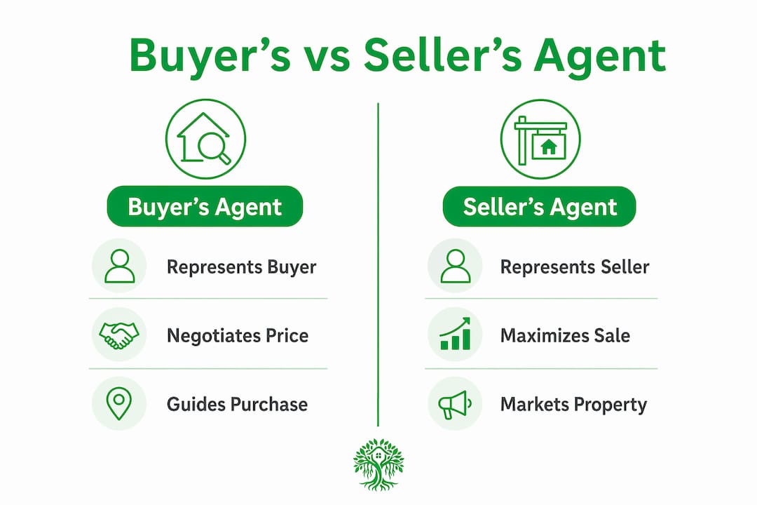 Infographic comparing buyer's agent and seller's agent roles