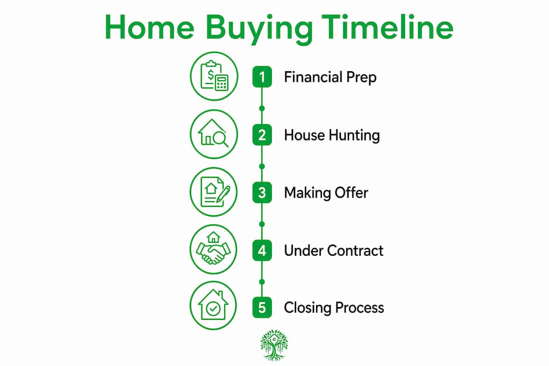 Infographic showing home buying timeline steps