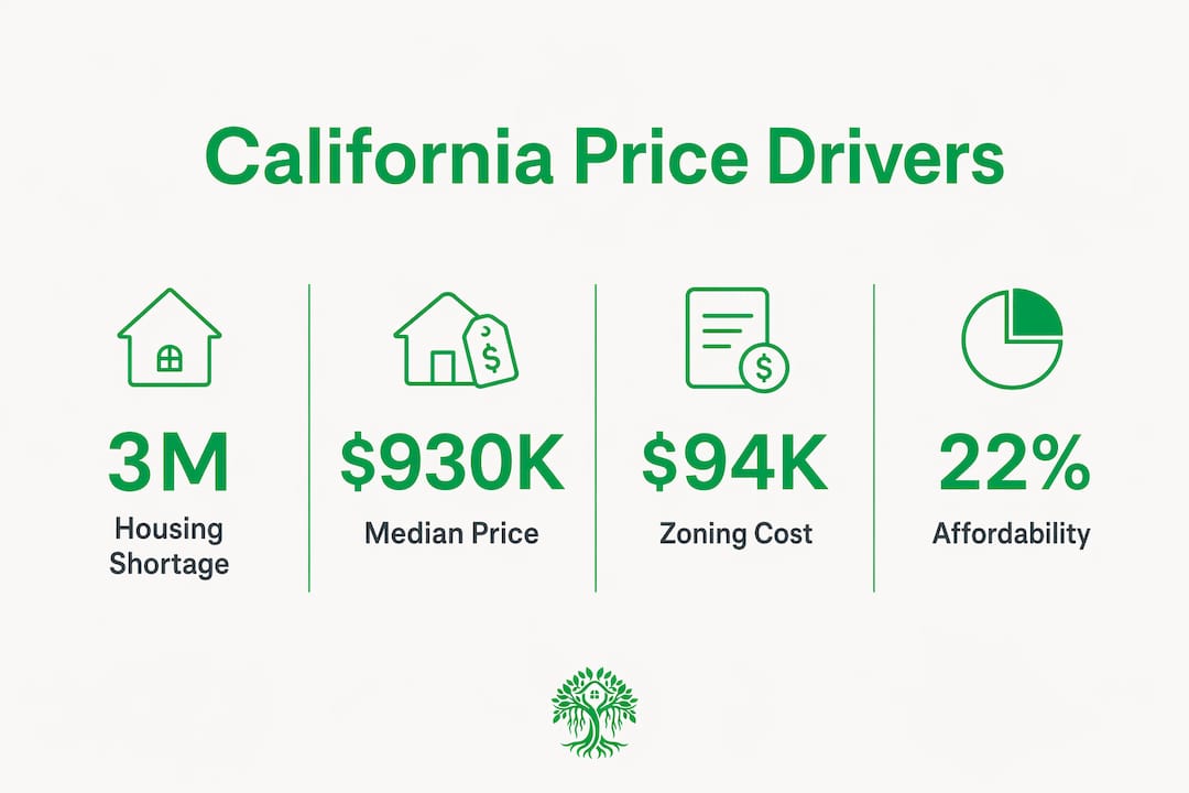Infographic illustrating key California housing price factors