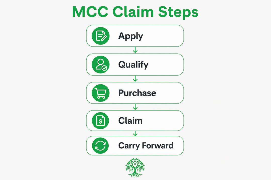Infographic illustrating steps to claim MCC tax credit