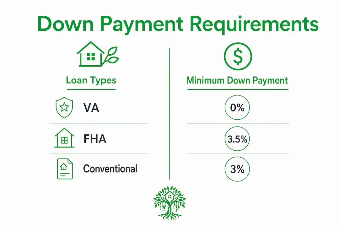 Infographic comparing loan types and down payment amounts