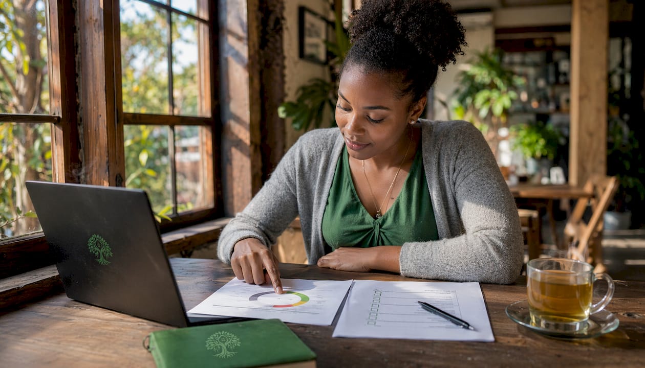 Hands with credit score and eligibility documents