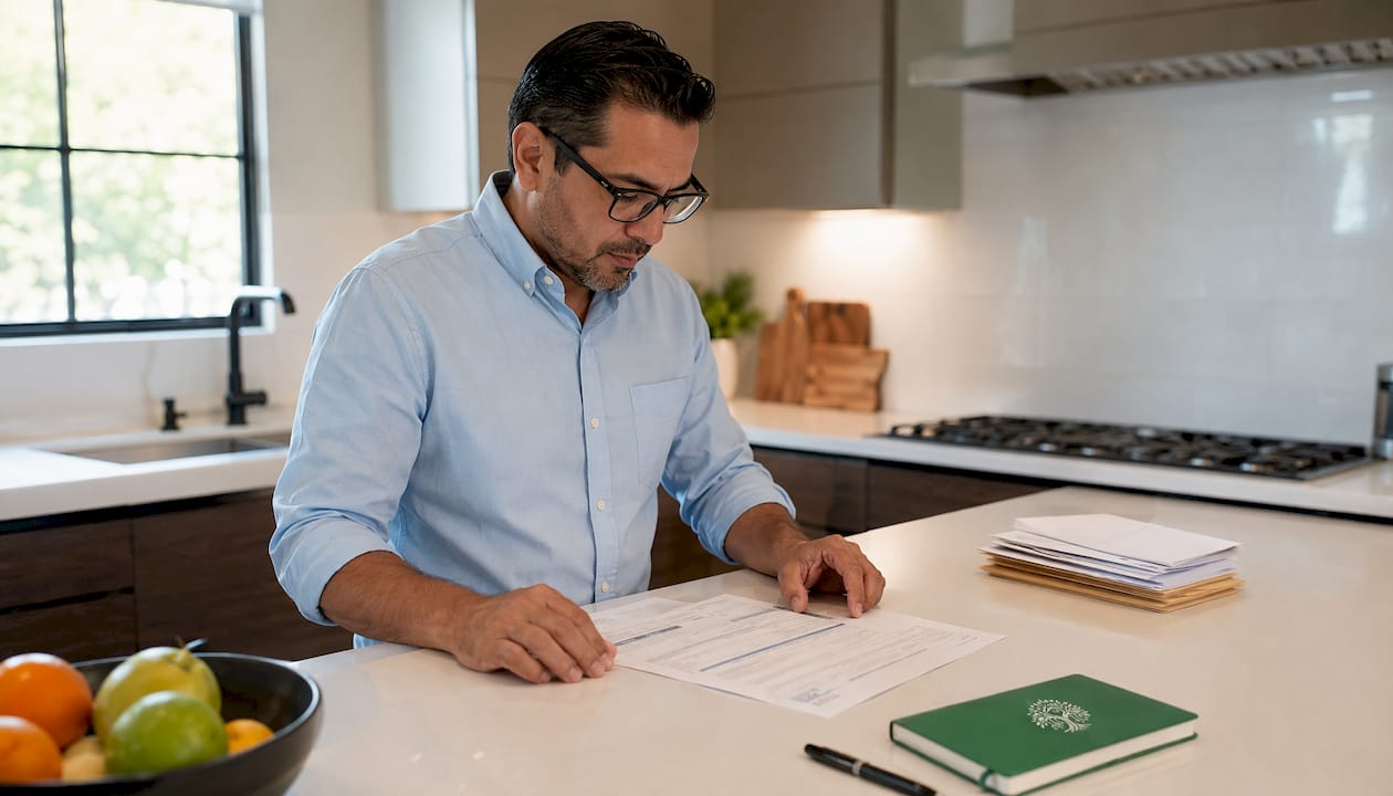 Man entering mortgage eligibility data in office
