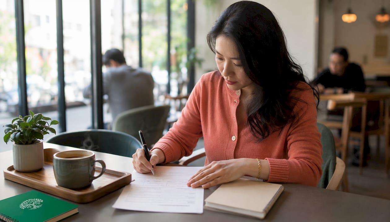 Woman filling FHA loan application form