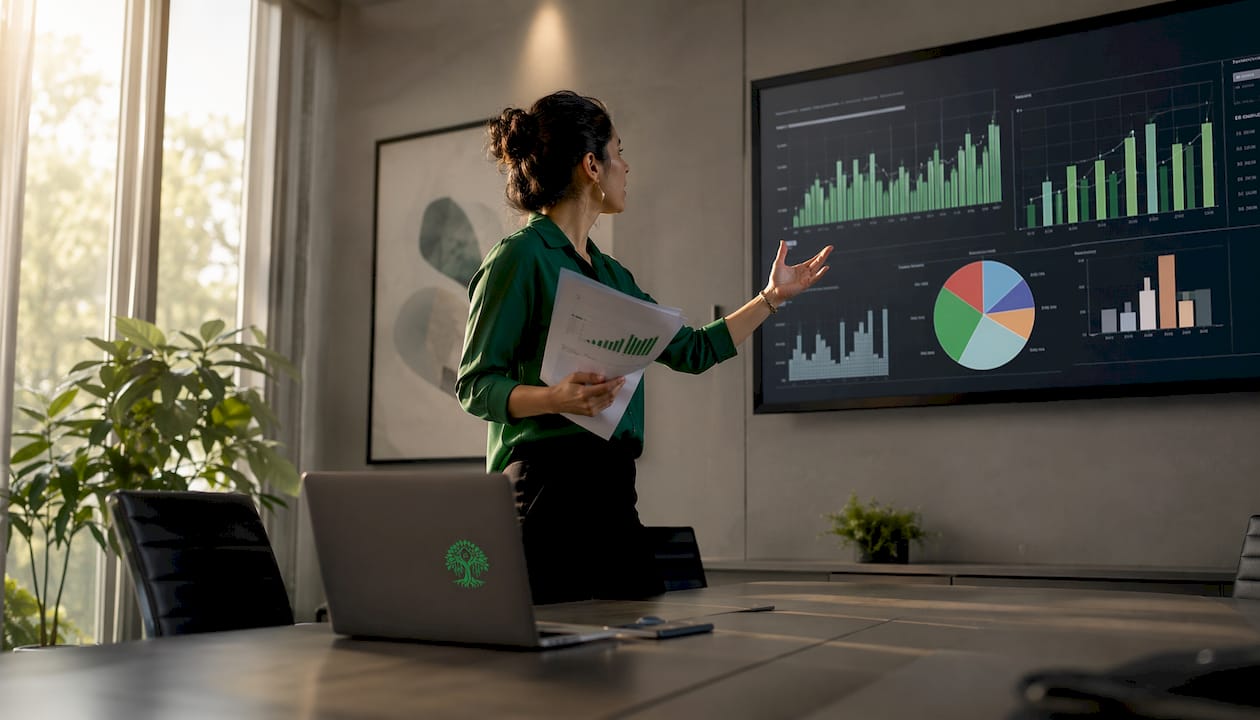 Analyst's hands pointing at credit risk charts