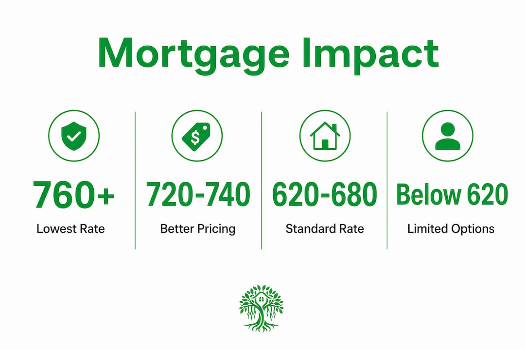 Infographic showing mortgage rates by credit score range