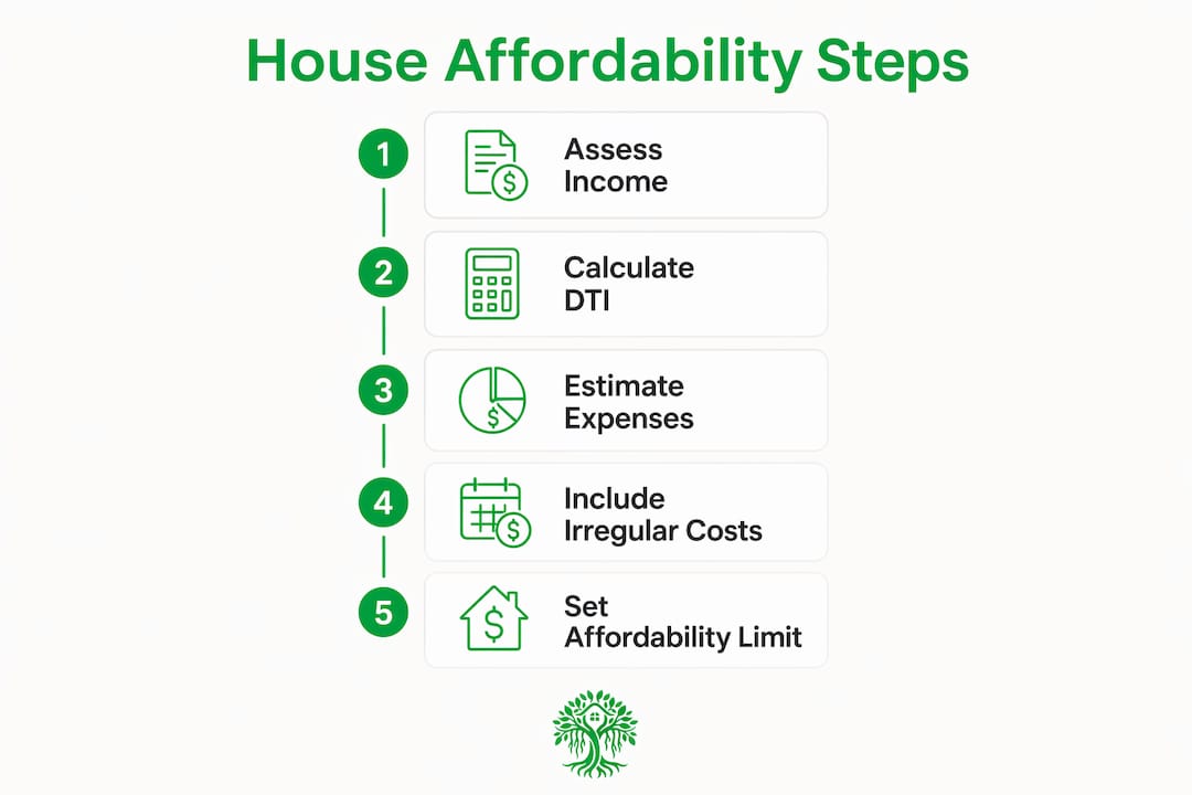 Infographic showing steps to calculate house affordability