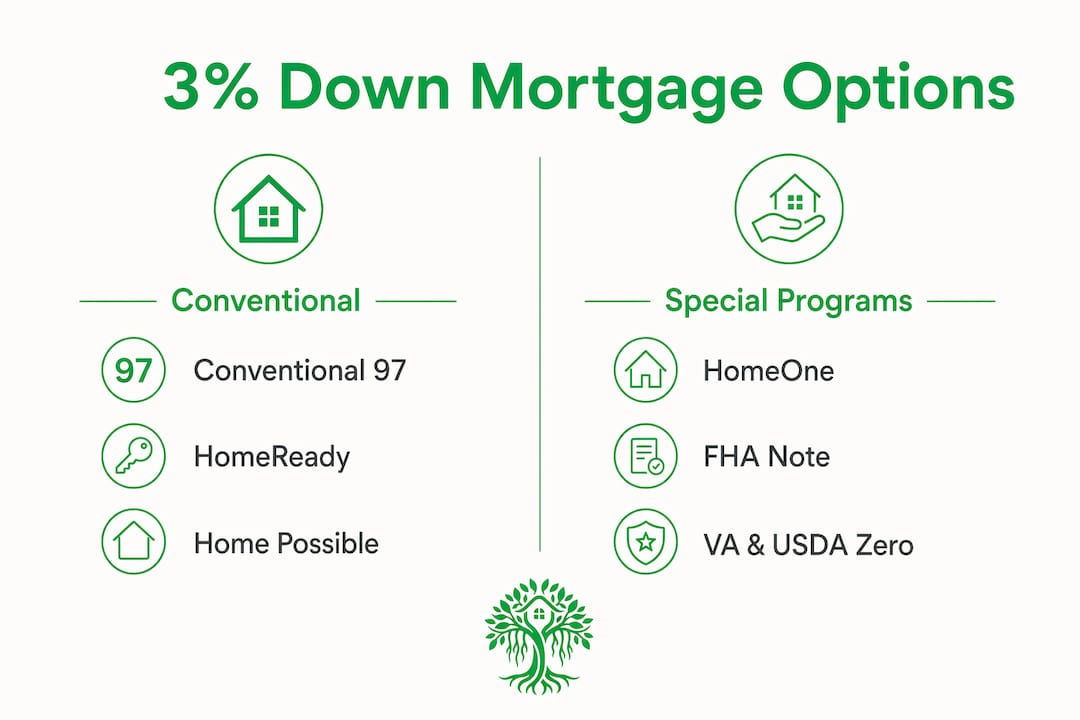 Infographic comparing 3% down mortgage options