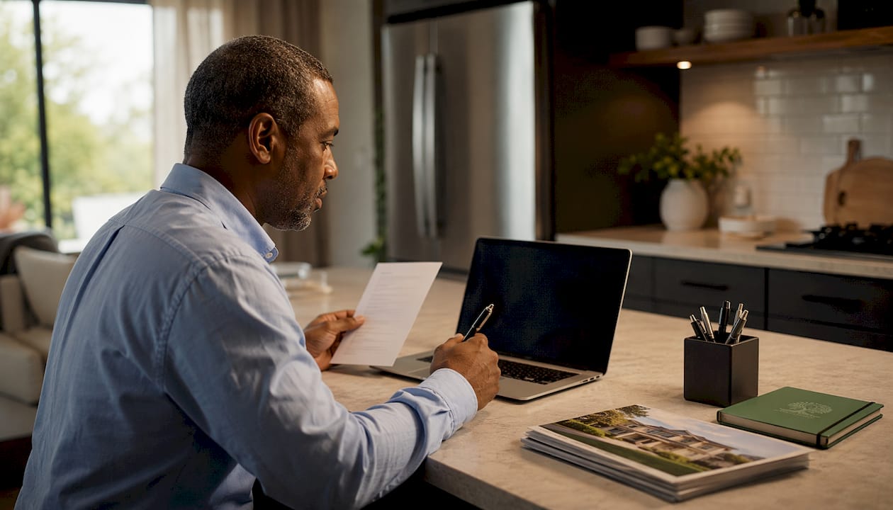 Buyer reviewing pre-approval documents at desk