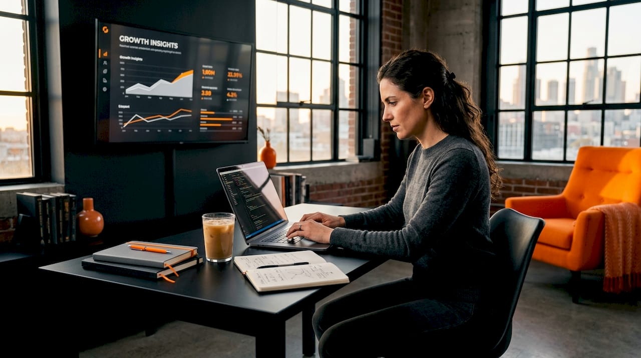 Creator working on laptop in home office
