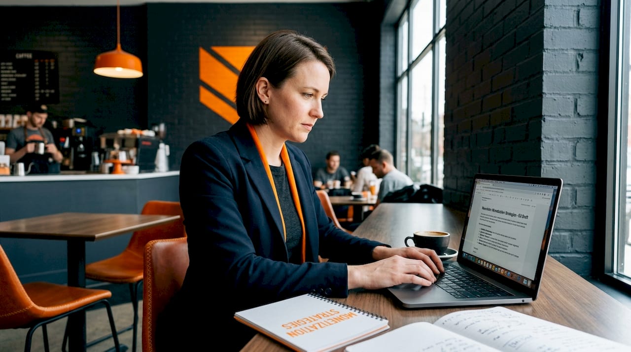 Person working on newsletter monetization on laptop