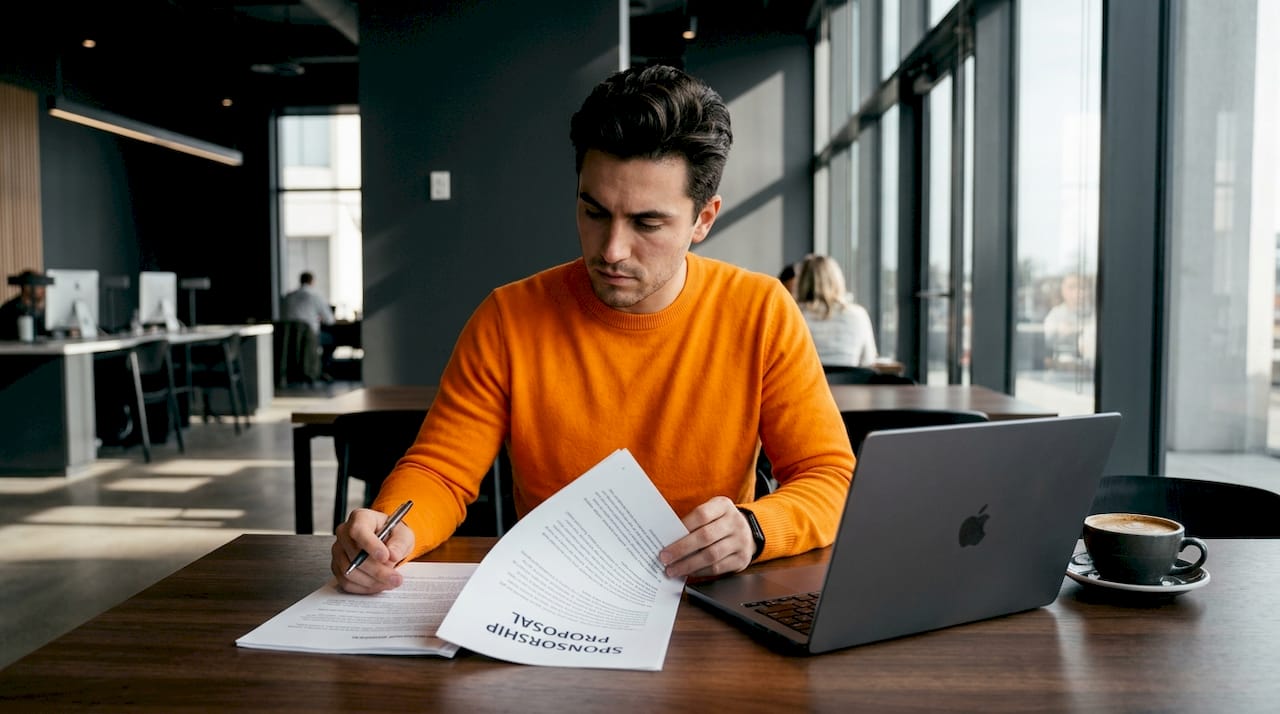 Person reviewing newsletter sponsorship proposal