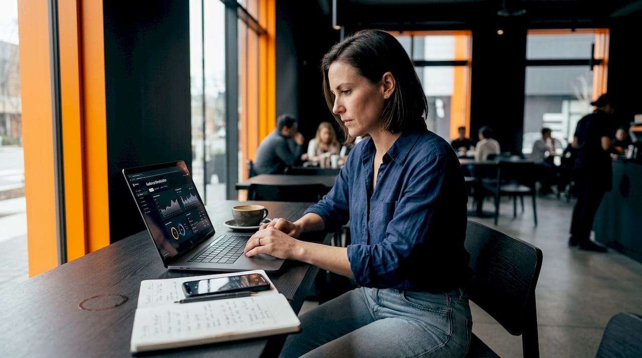 Content creator working in home office