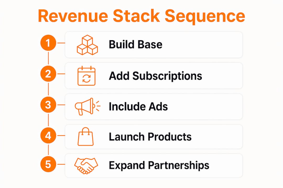 Infographic showing revenue stack sequence for creators