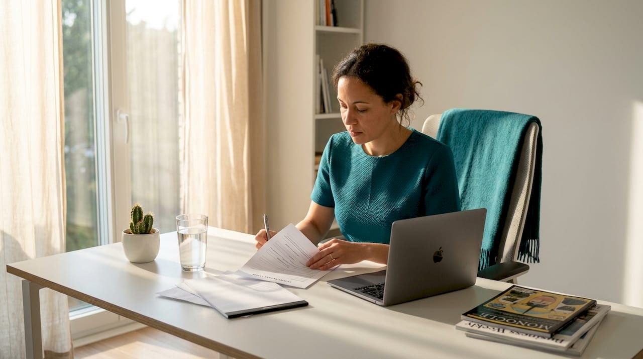 Business owner filling intake form at desk