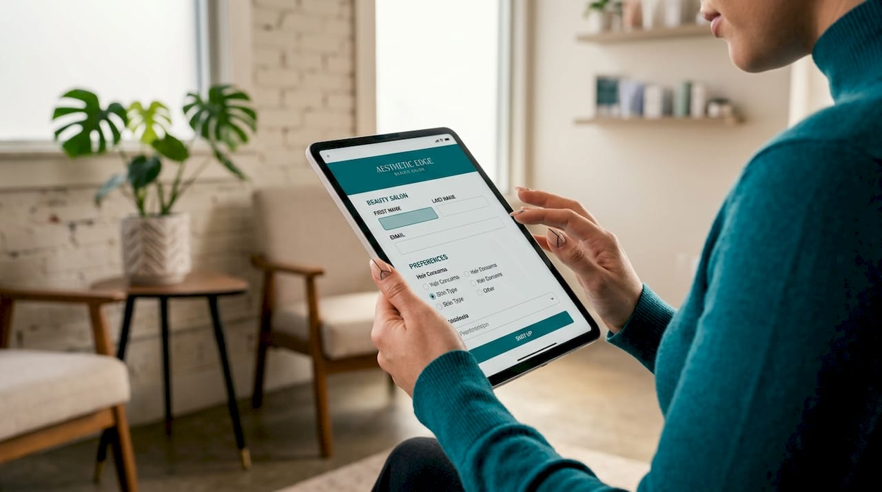 Client completing digital intake form on smartphone