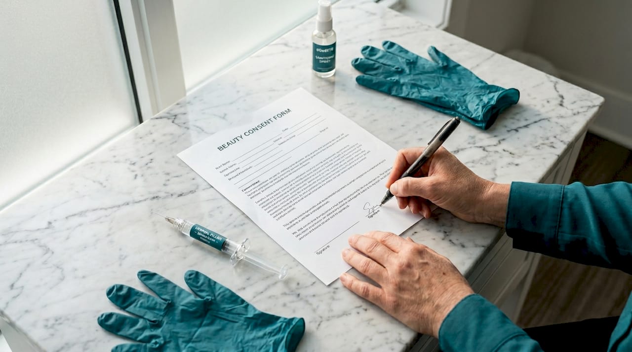 Close-up of signing beauty consent form