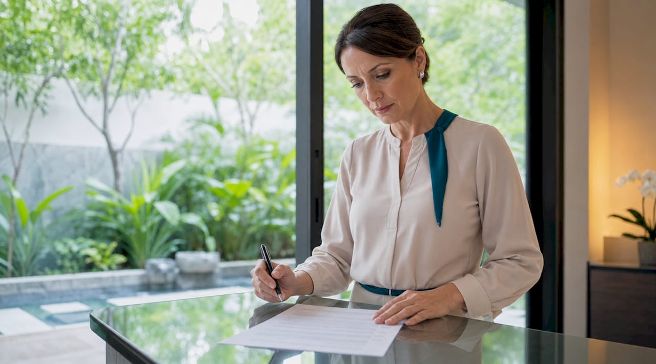 Spa manager reviewing consent form paperwork