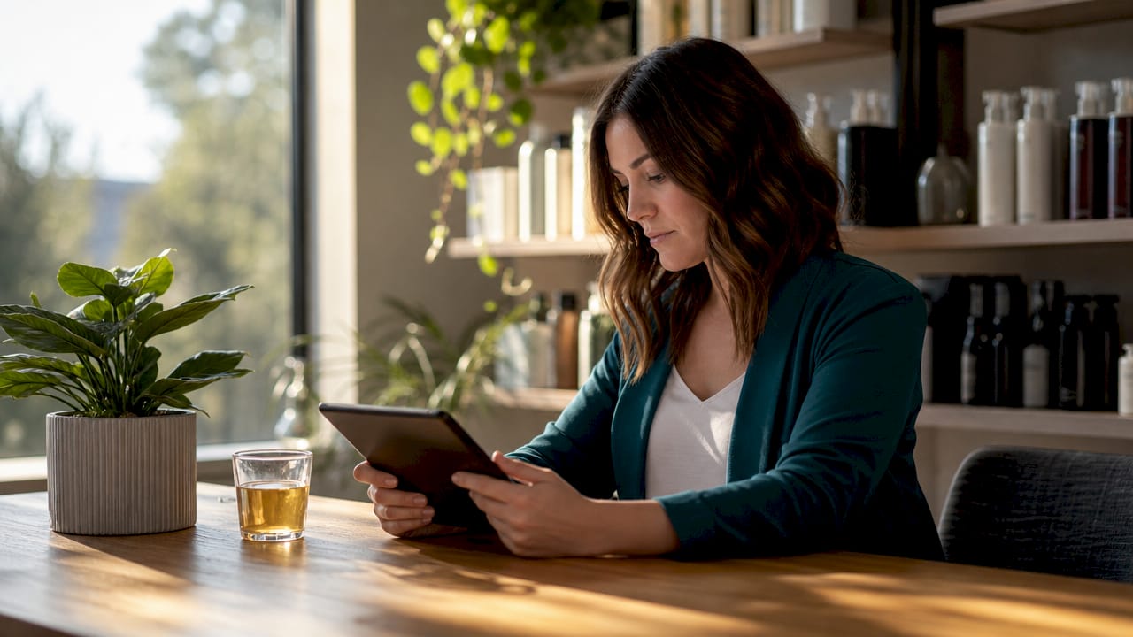 Salon manager reviewing digital consent workflow