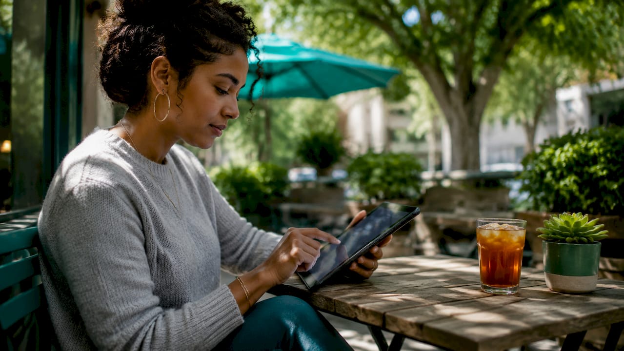 Hands filling digital intake form on tablet