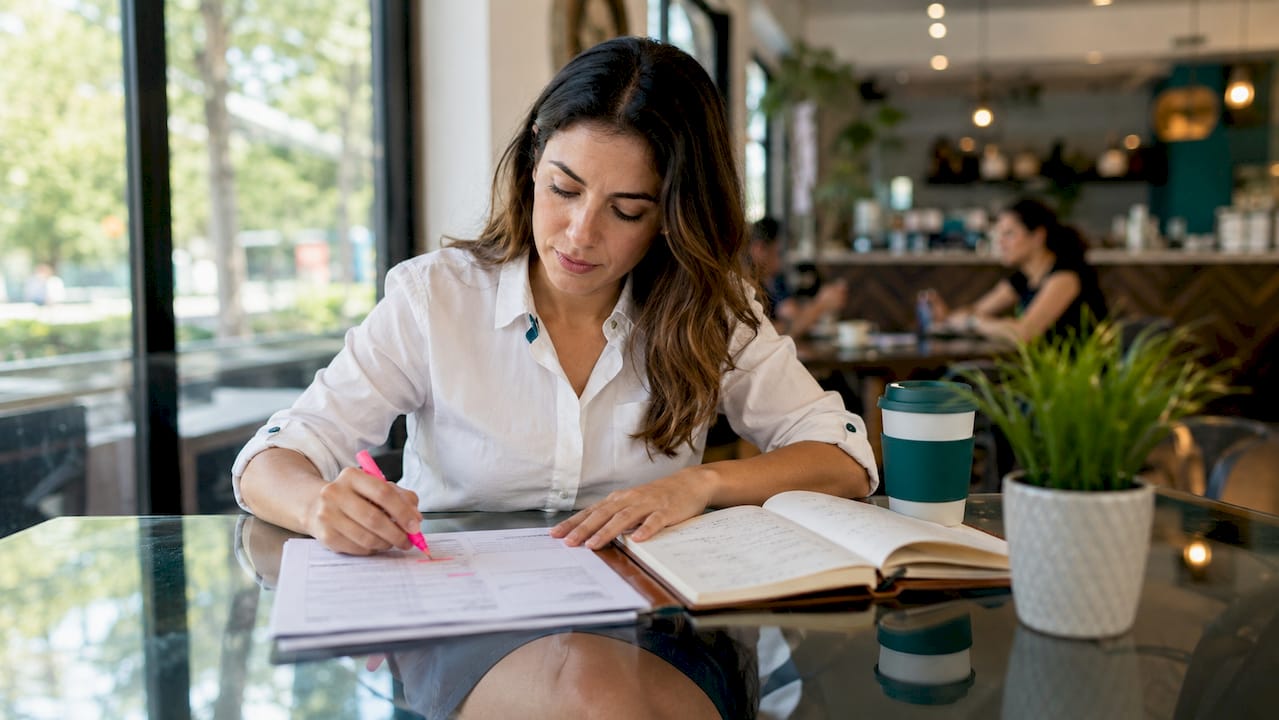 Service provider reviewing client intake form