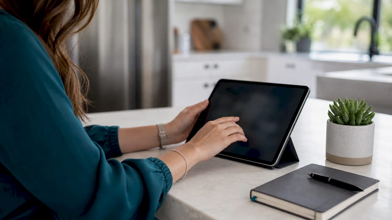 Hands typing digital client intake workflow