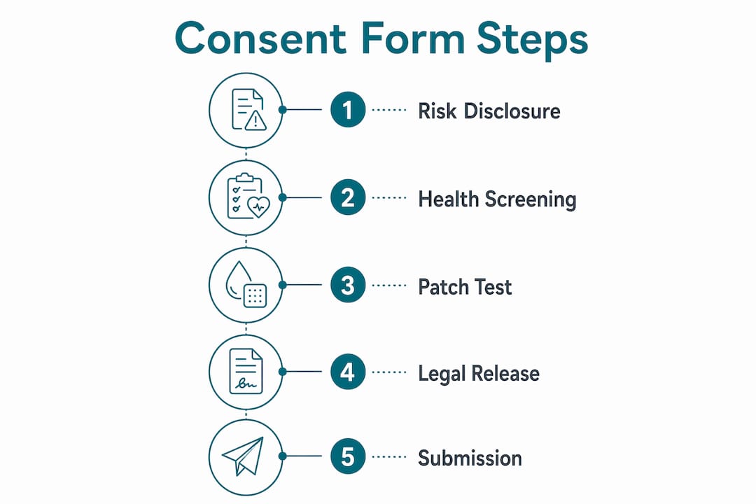 Infographic showing digital brow tinting consent form steps