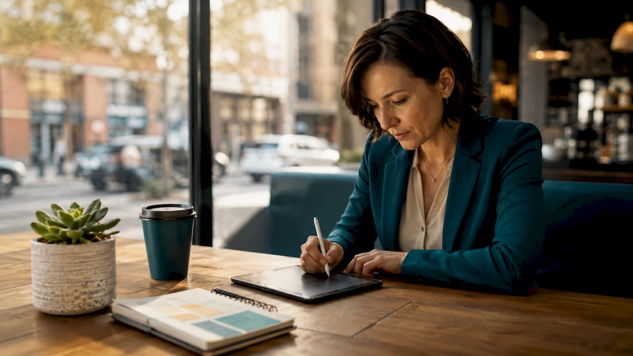 Businesswoman electronically signing waiver on tablet