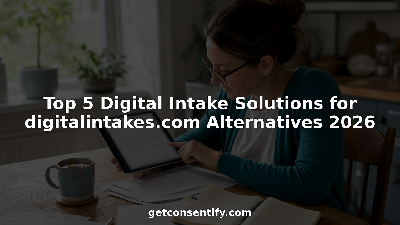 Business owner reviewing digital intake forms on tablet