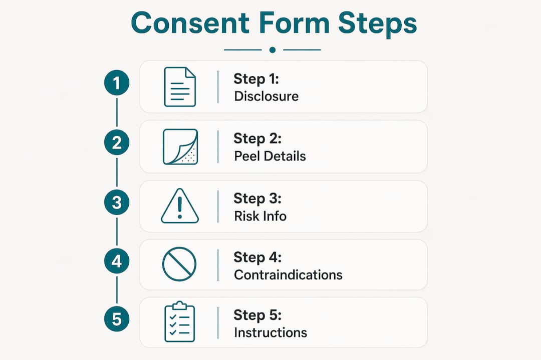 Infographic showing five key steps in chemical peel consent