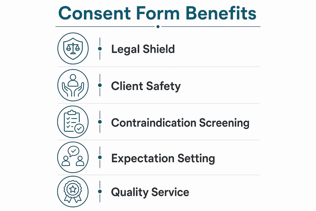 Infographic illustrating benefits of spray tan consent forms