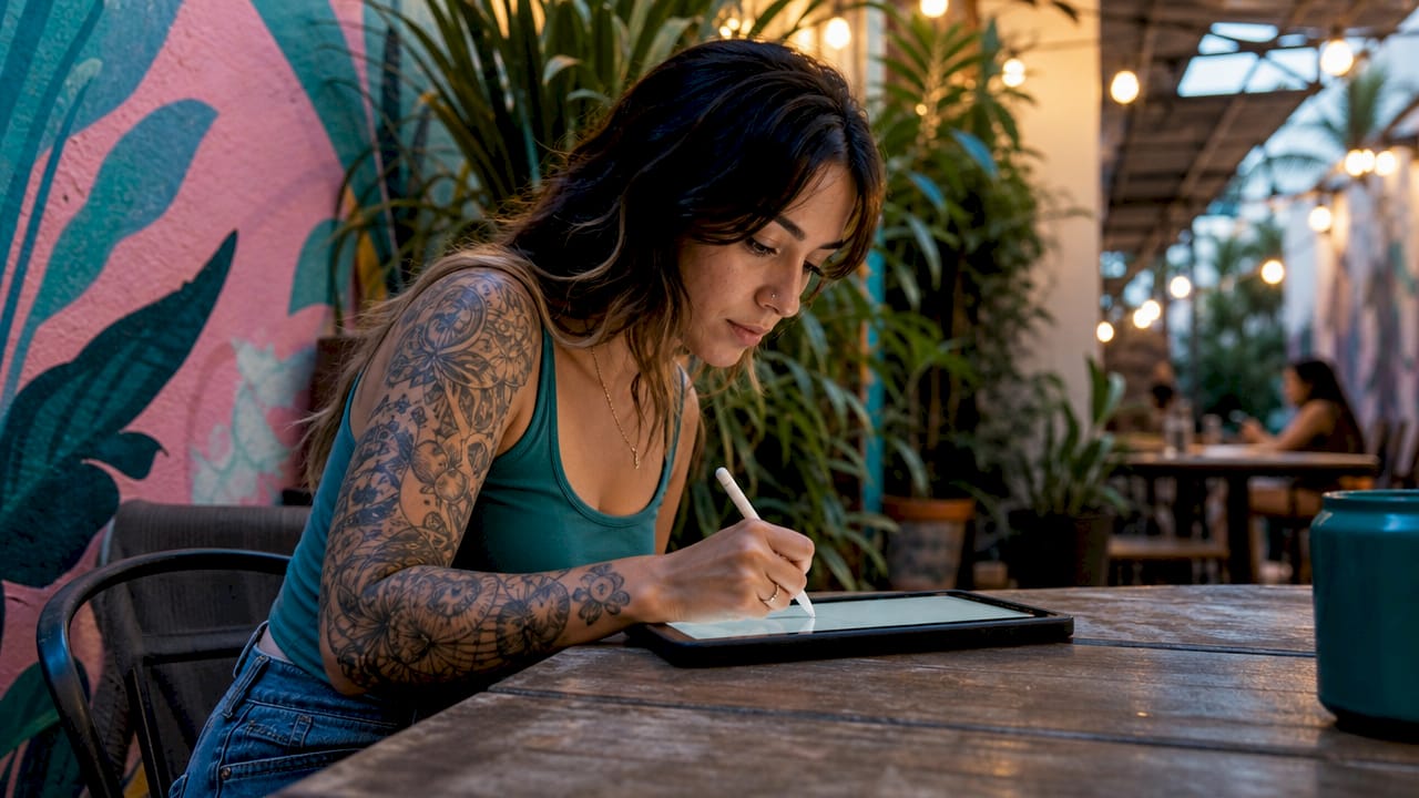 Client signing digital tattoo waiver on tablet