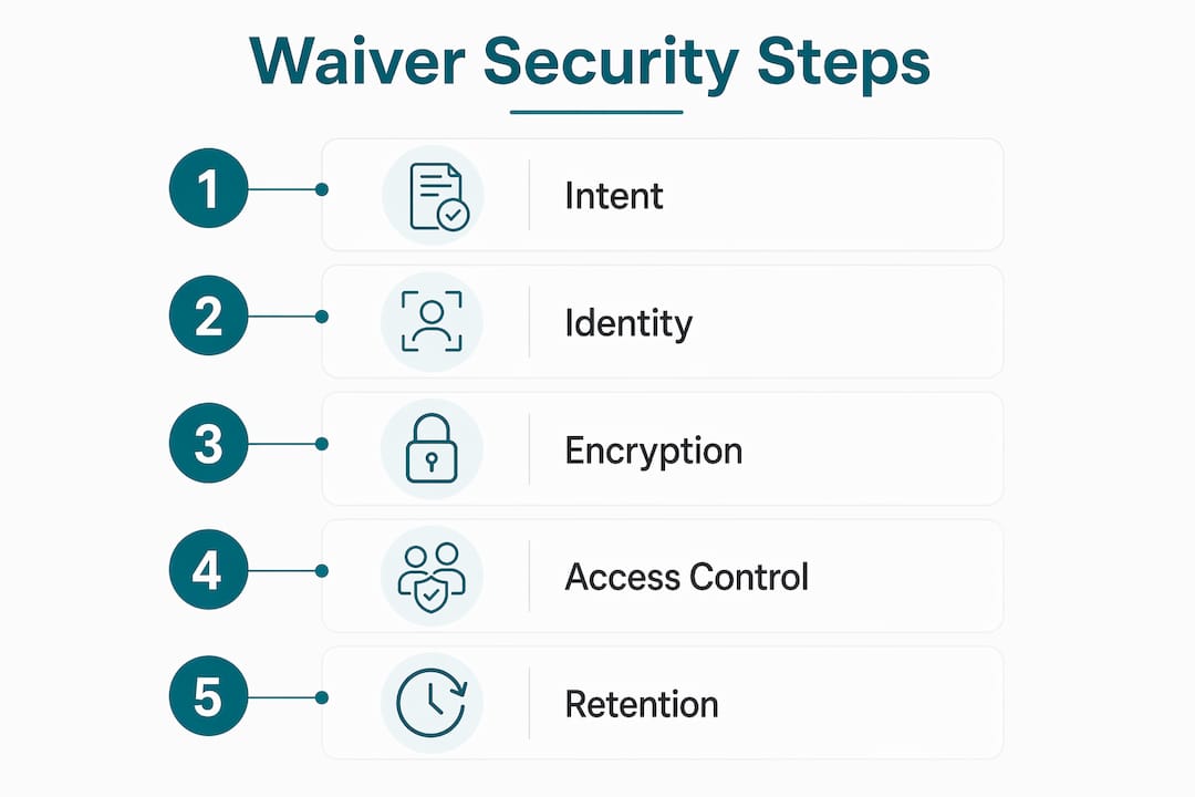 Infographic illustrating digital tattoo waiver security steps