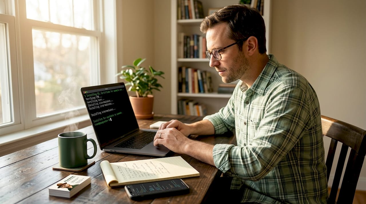 Small business owner installing SSL certificate