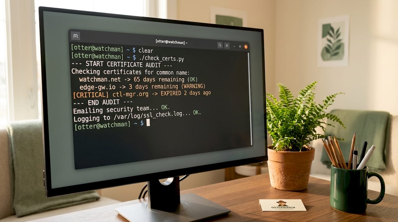 Linux terminal displaying SSL notification script