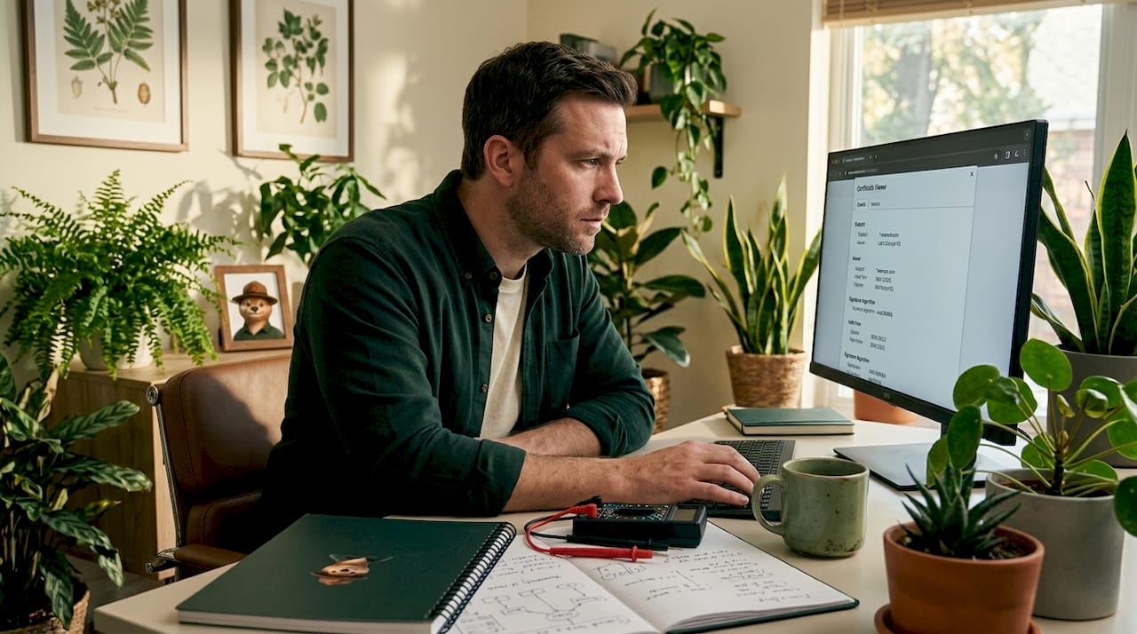 IT professional checking SSL certificate on computer