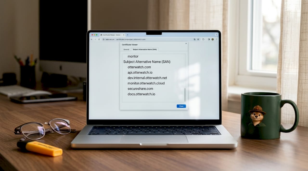 Browser certificate viewer showing SAN section
