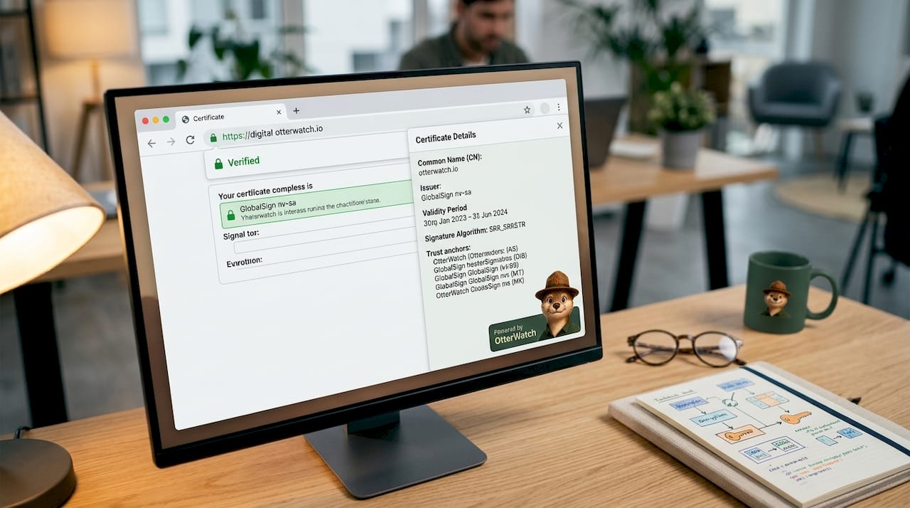 Computer screen displaying certificate verification