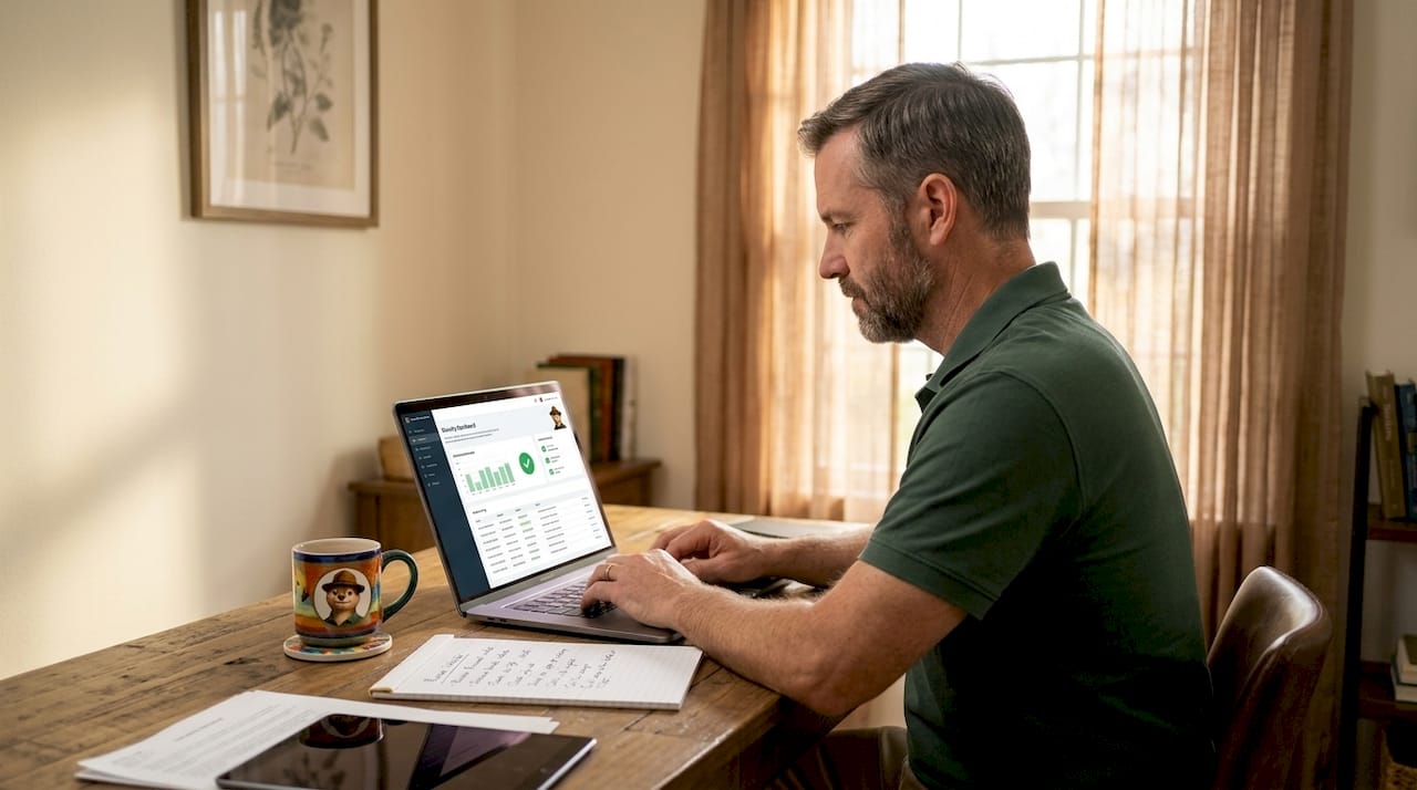 Small business owner working on website security