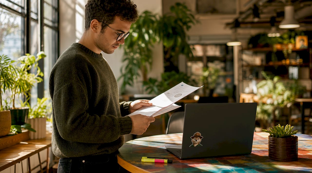 Engineer reviewing printed SSL certificate chain documents