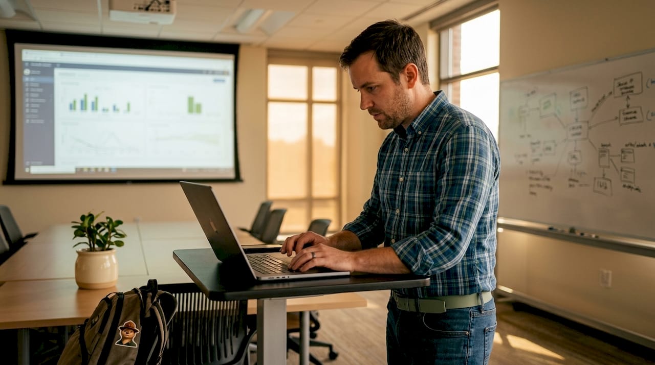 Server admin managing SSL renewal on laptop