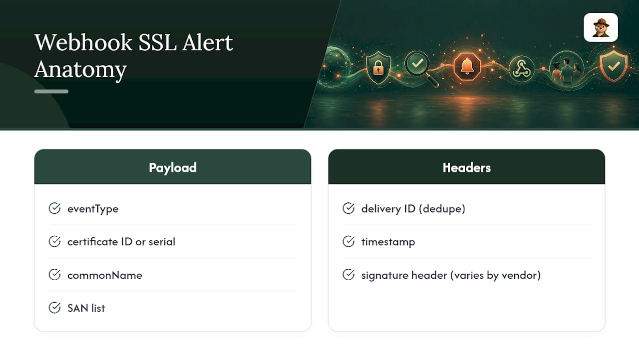 Webhook payload fields and security headers