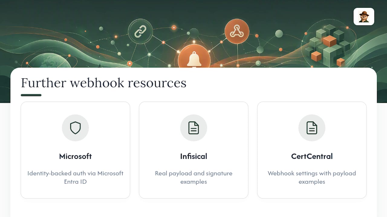 Where to Read More on Webhook Security and Configuration — overview diagram