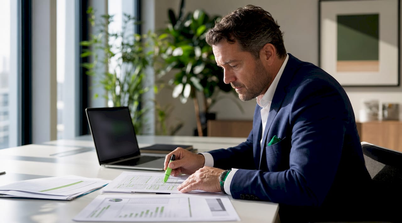Franchise owner analyzing financial documents