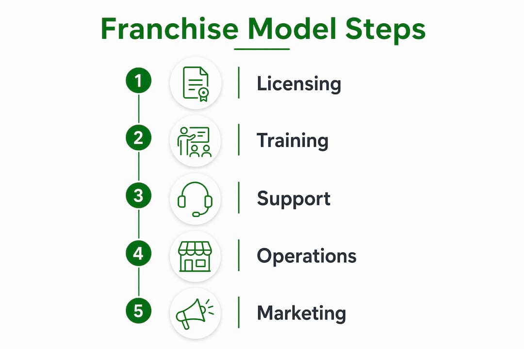 Infographic illustrating franchising business model steps