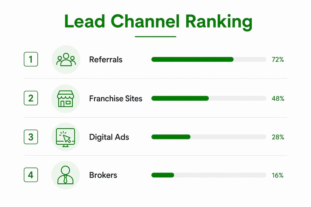 Infographic ranking franchise lead channels by cost and effectiveness