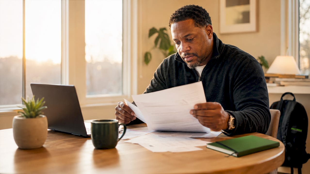 Franchise manager reviewing application documents