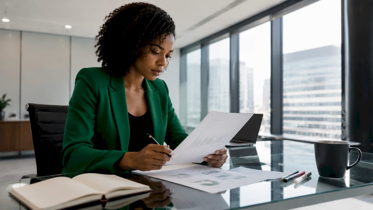 Professional reviewing franchise lead data report
