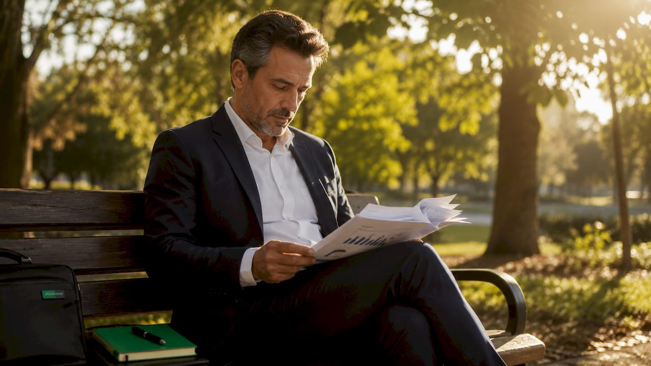 Man reviewing franchise lead financials at desk