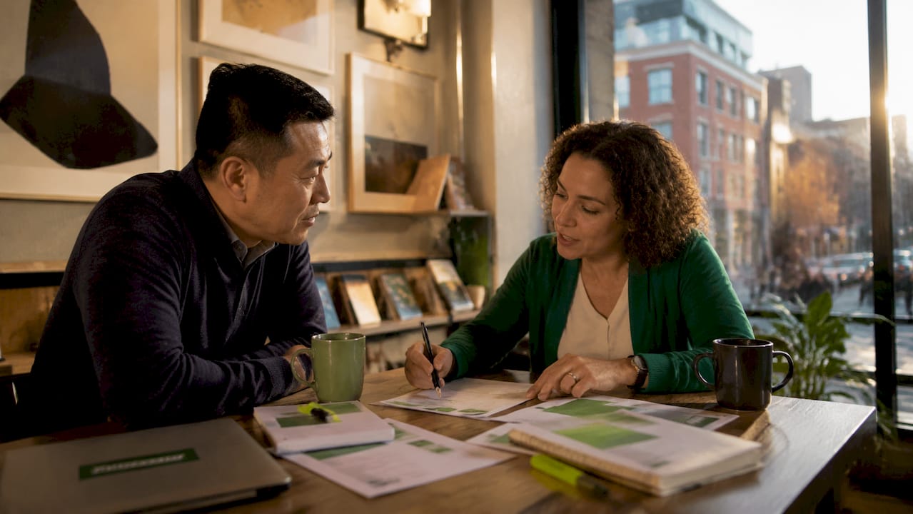 Broker and client reviewing co-brand strategy